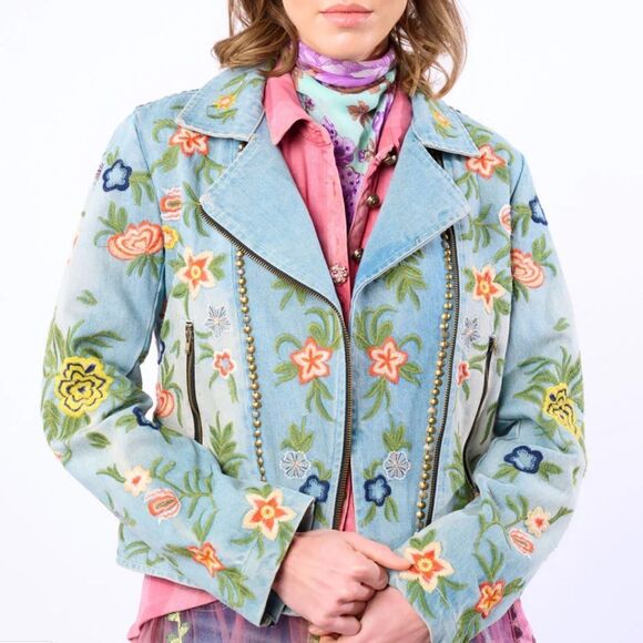 Aratta Lucinda Embroidered Denim Jacket $262 MSRP-current Style - Picture 1 of 5